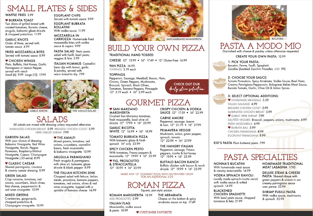Bucatini Pizza & Pasta menu board