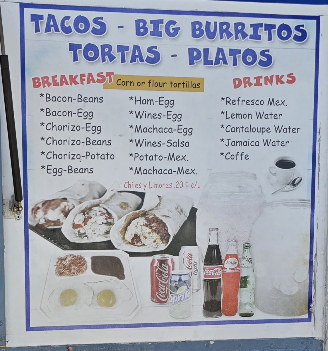 Speedy Tacos menu board
