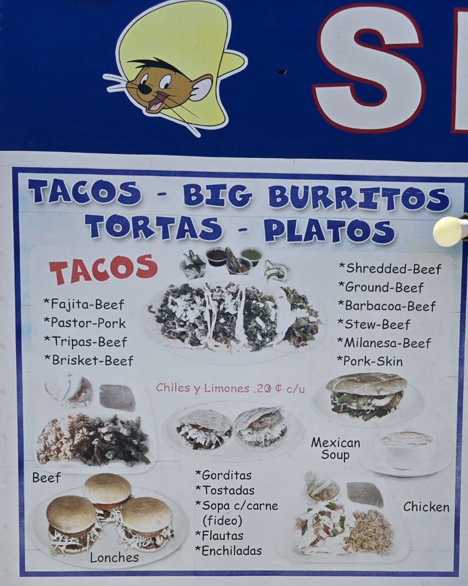 Speedy Tacos menu board
