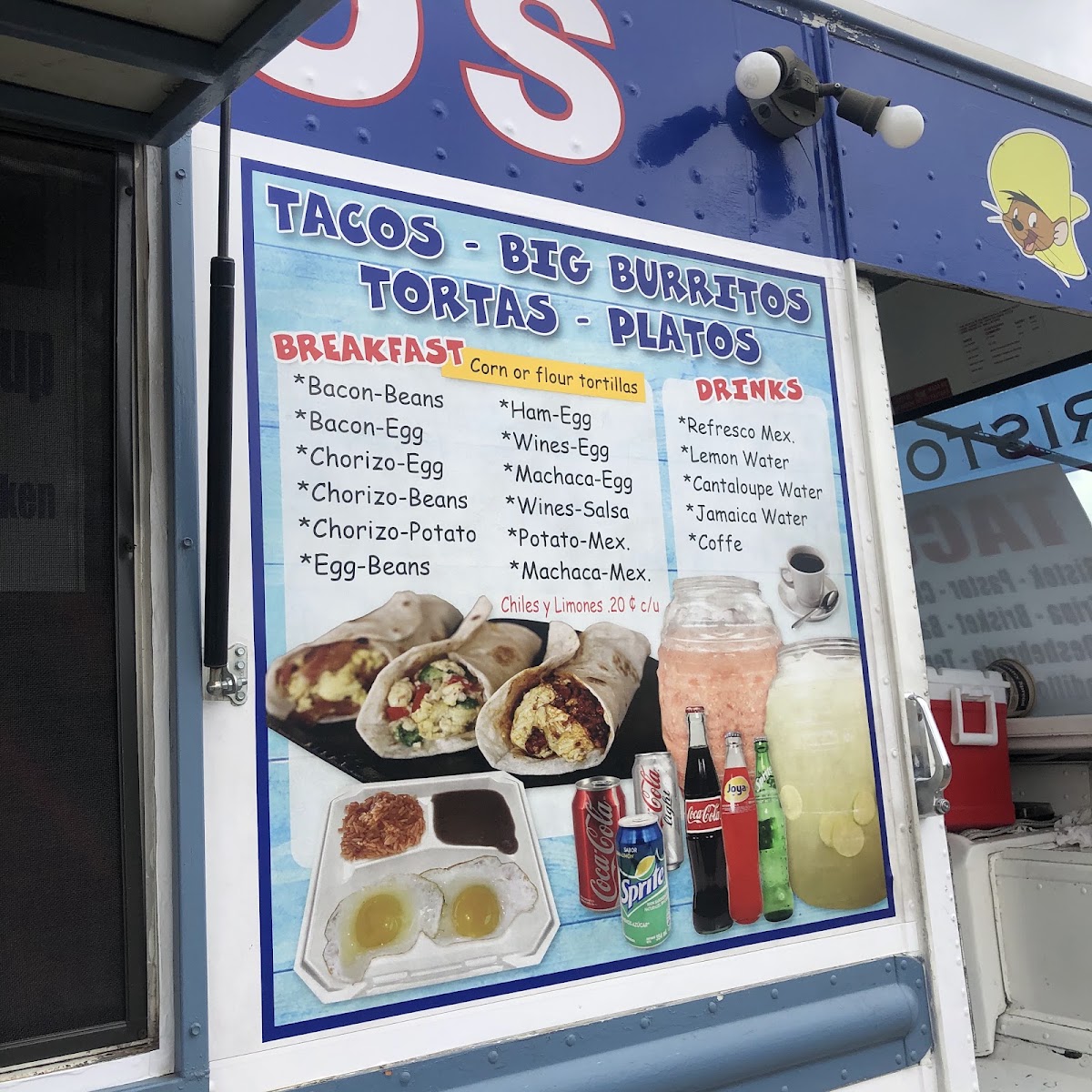 Speedy Tacos menu board