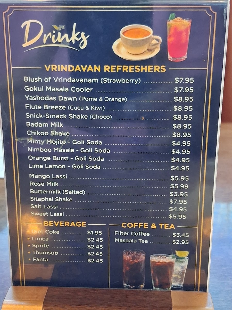 Sri Krishna Vilas - Pure Indian Vegetarian Restaurant, Frisco, TX menu board