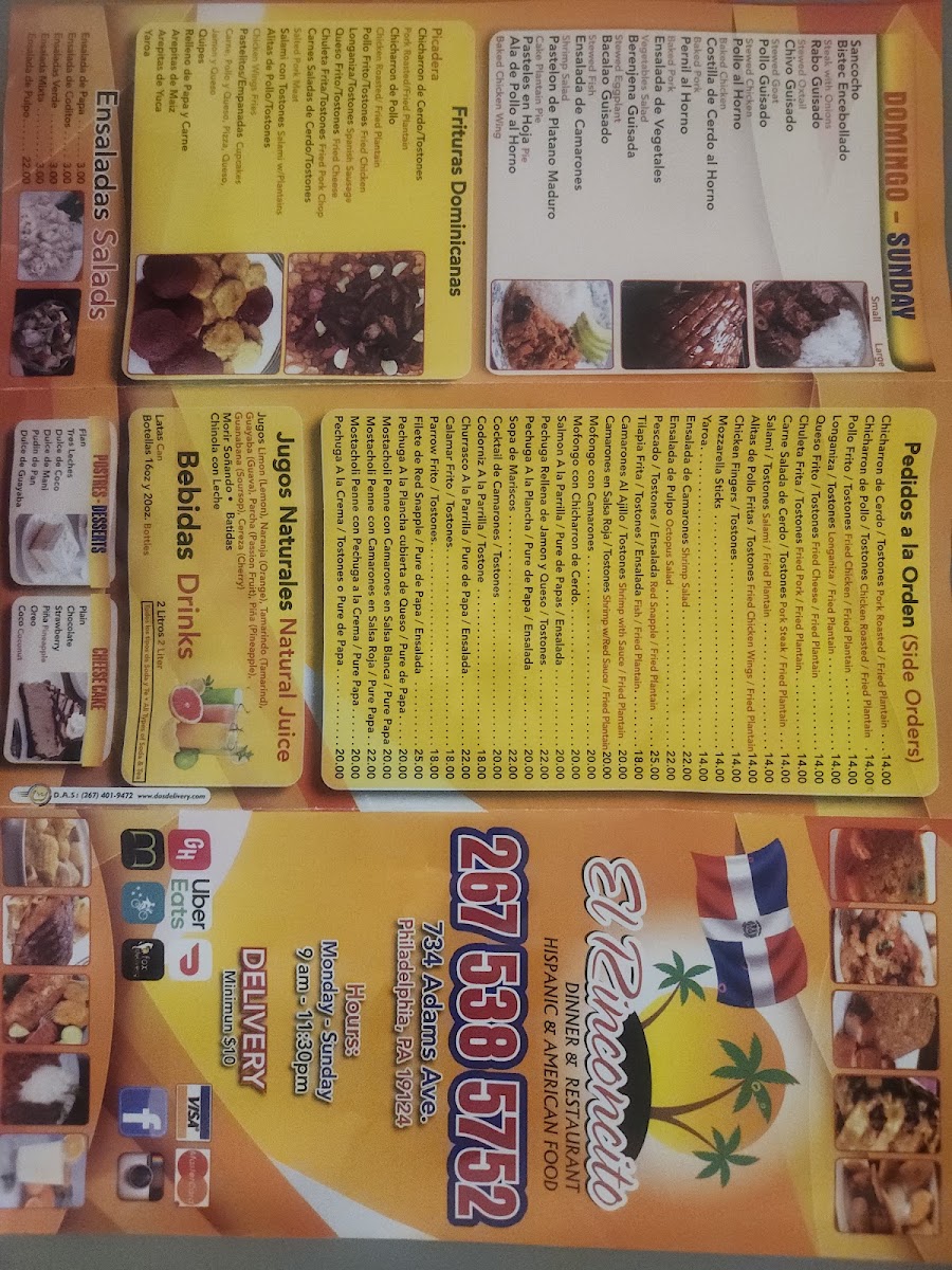 EL RINCONCITO RESTAURANT menu board