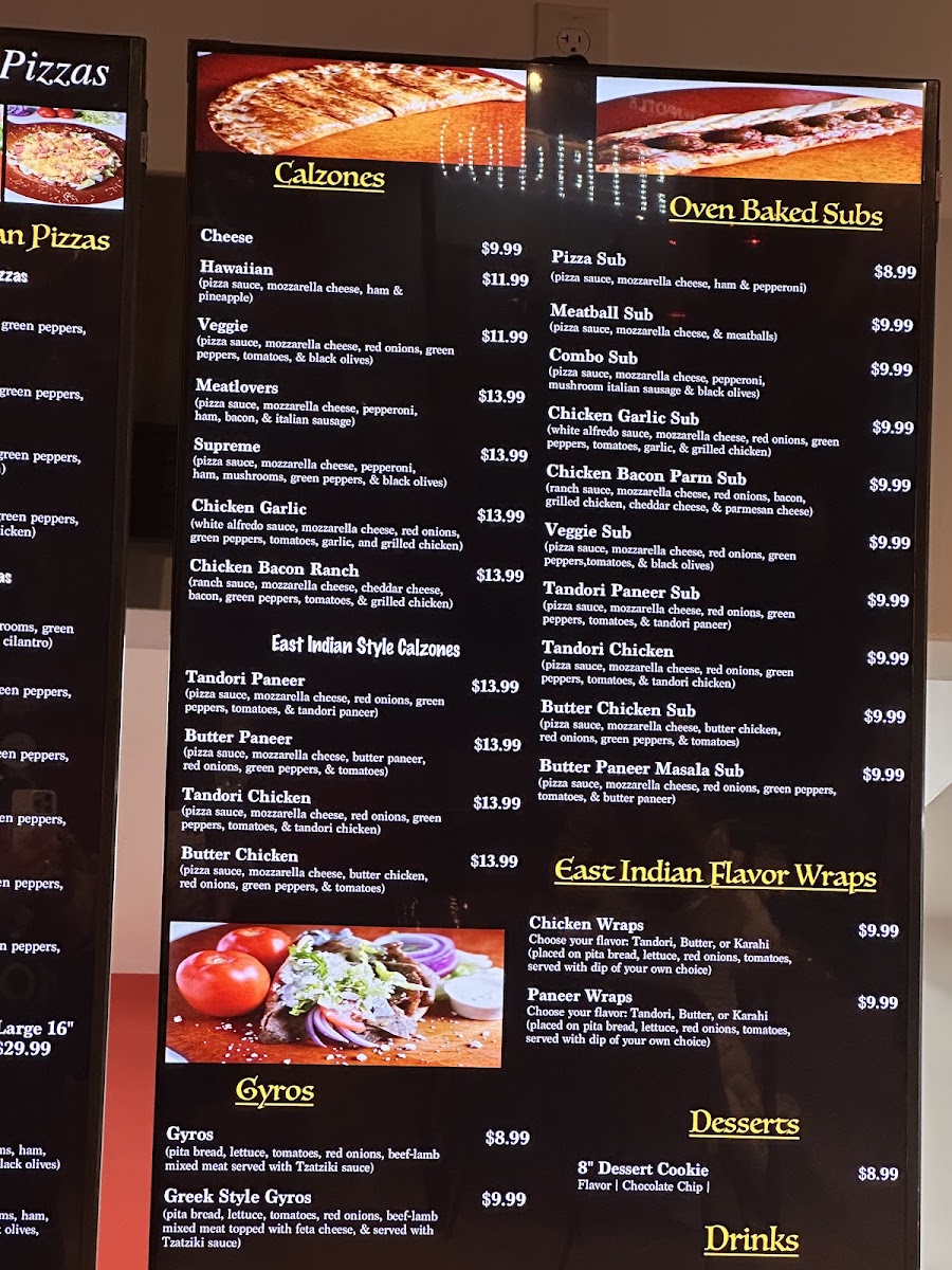 Can Am Pizza menu board