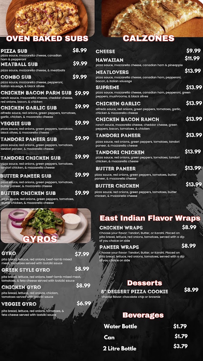 Can Am Pizza menu board