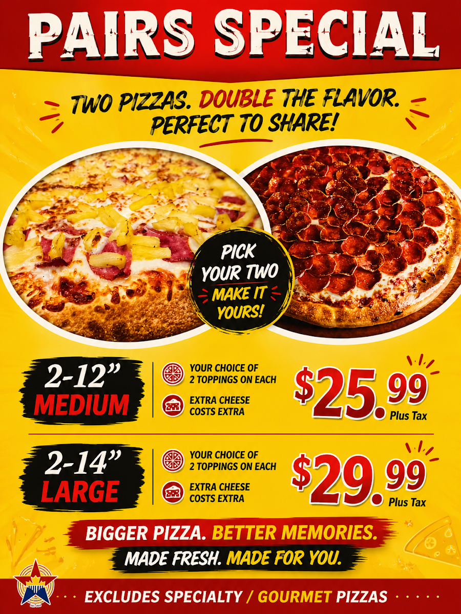 Can Am Pizza menu board