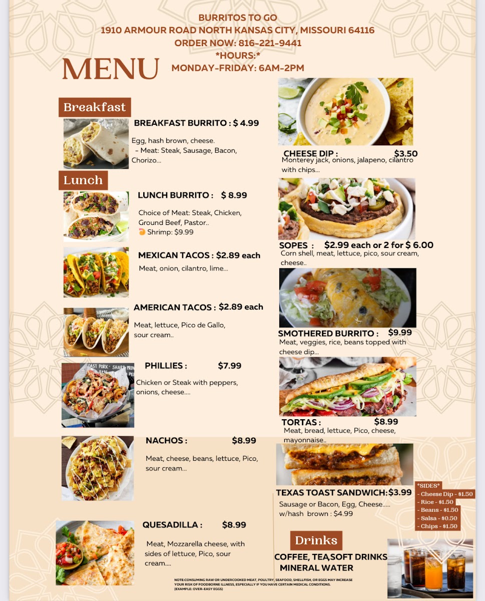 Burritos To-Go menu board