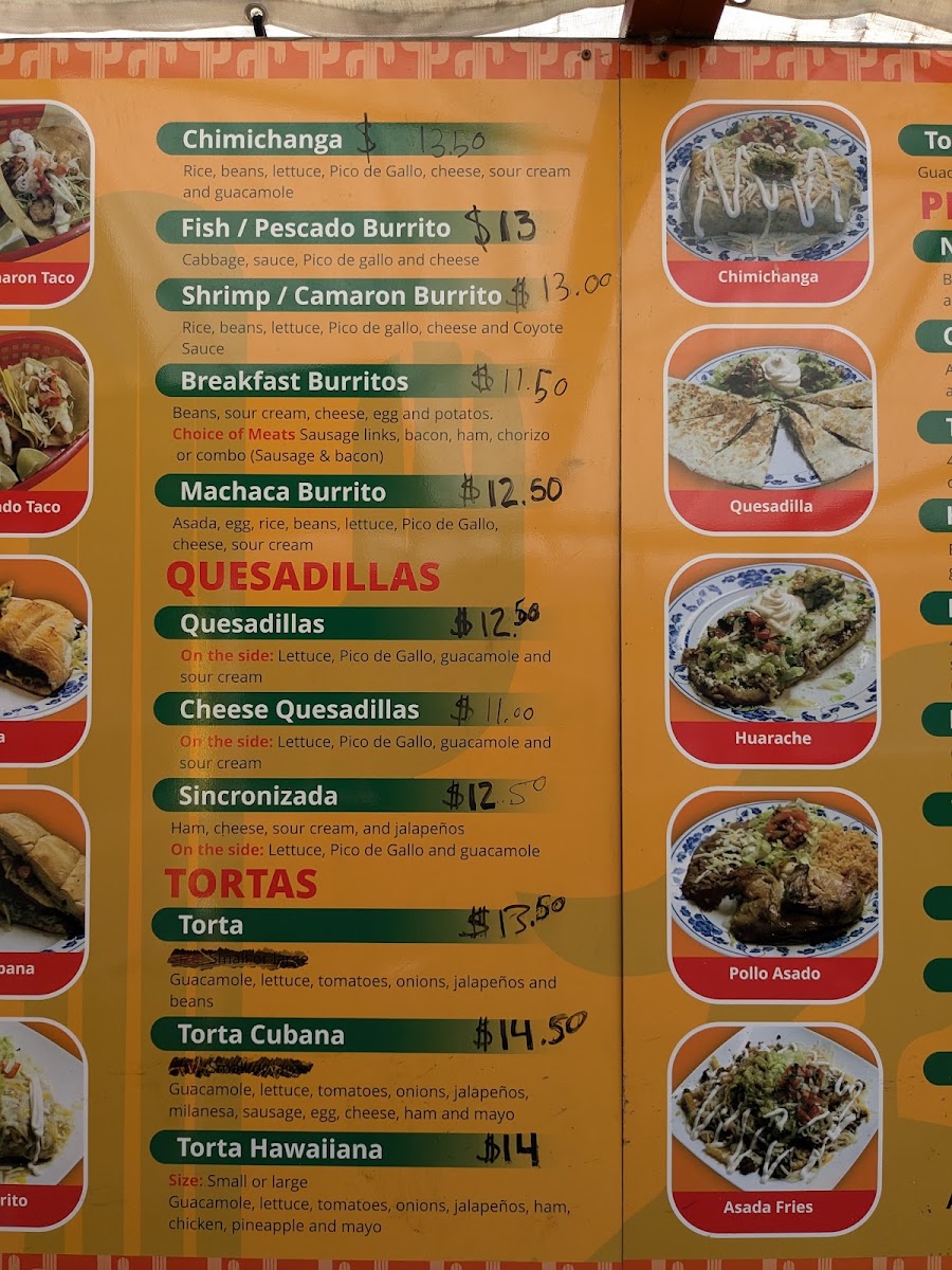 El Coyote menu board