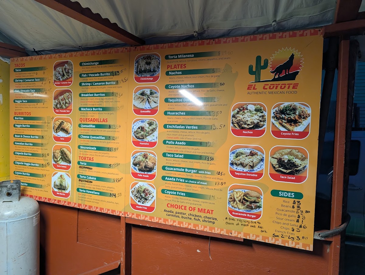 El Coyote menu board
