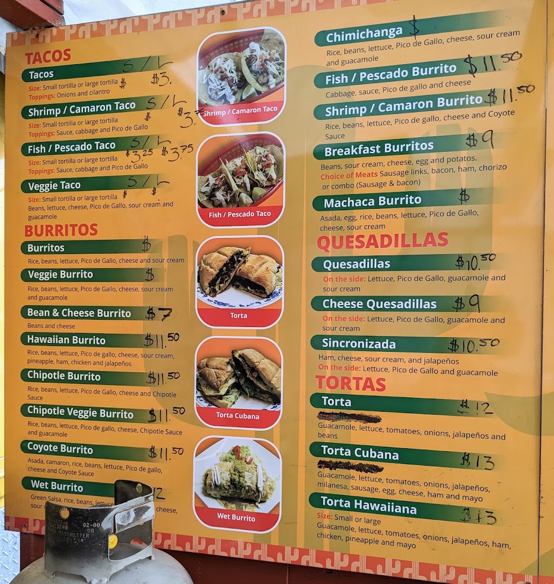 El Coyote menu board