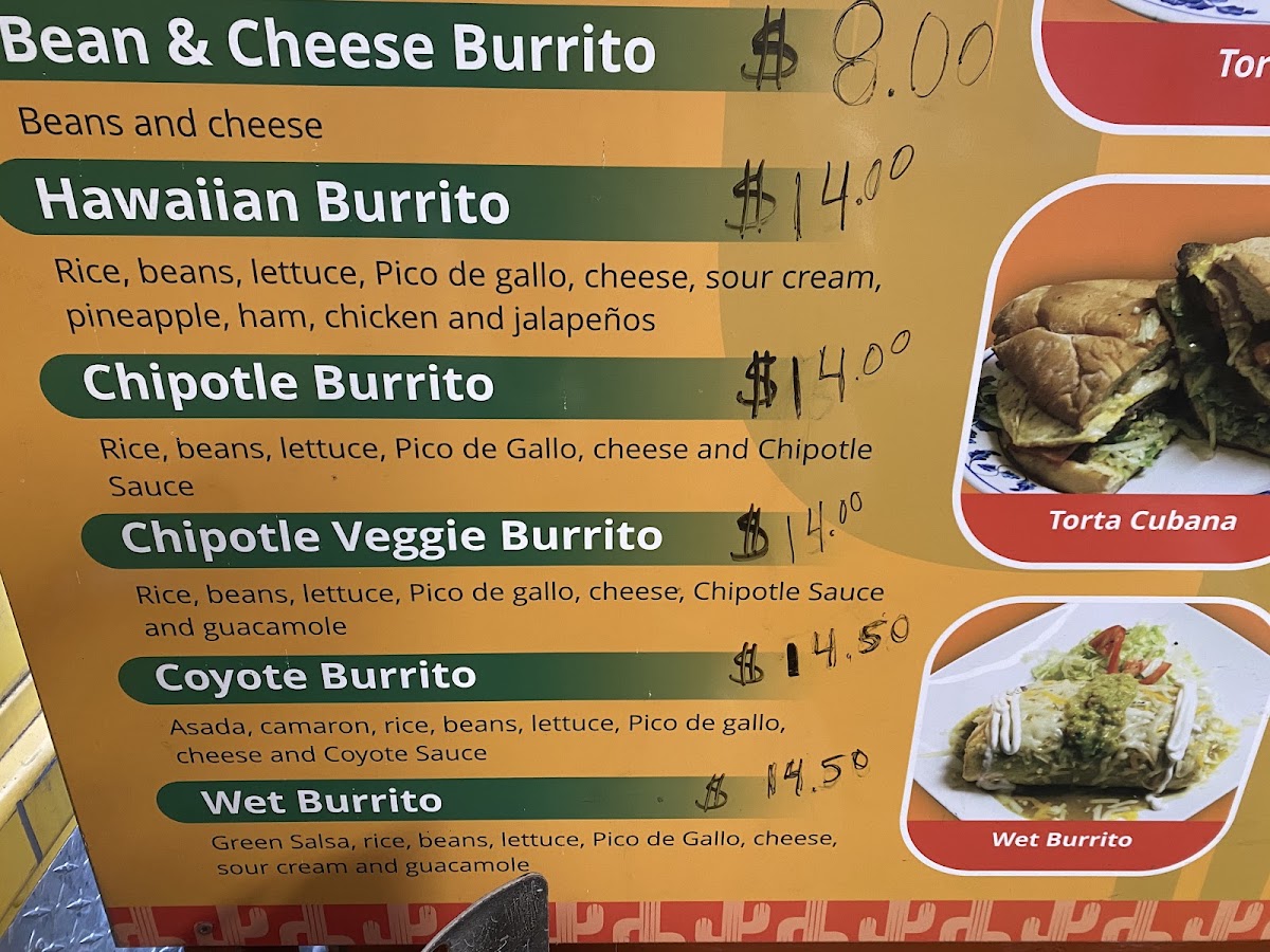 El Coyote menu board