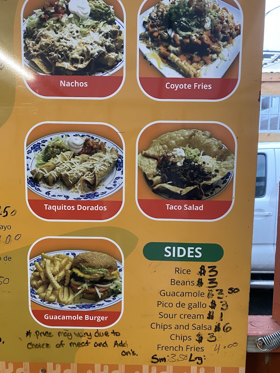 El Coyote menu board