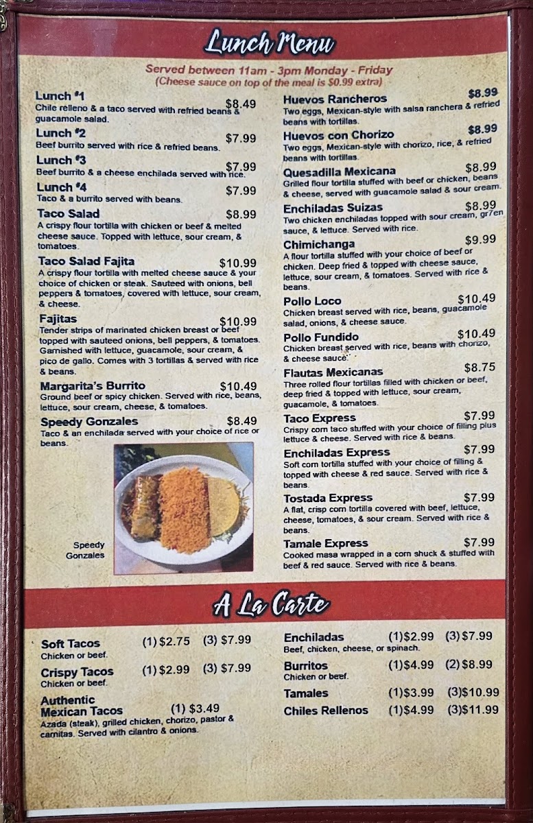 El Centenario | Mexican menu board