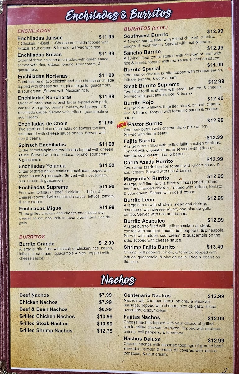 El Centenario | Mexican menu board