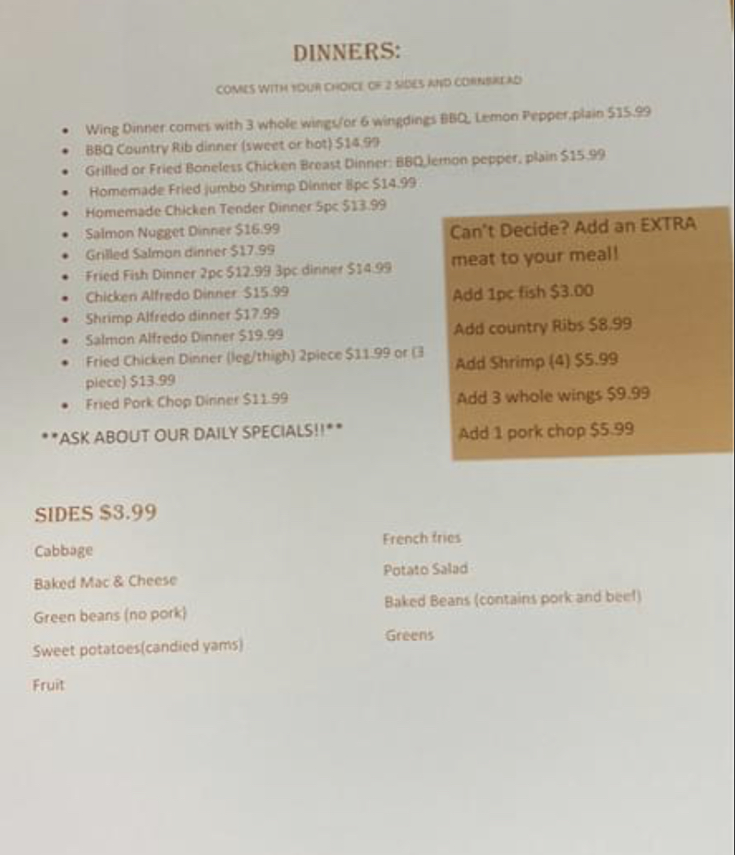 Mountain Mama’s Kitchen LLC menu board
