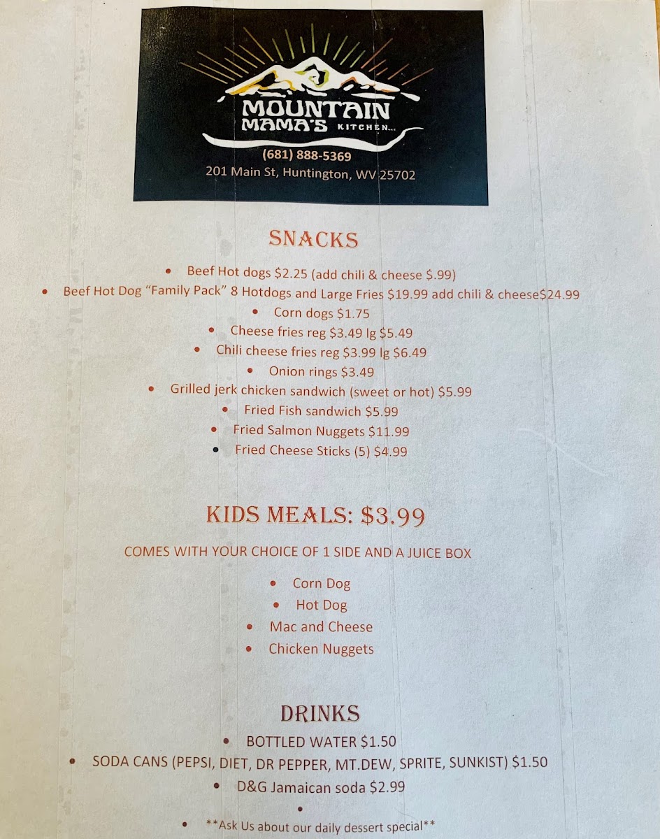 Mountain Mama’s Kitchen LLC menu board