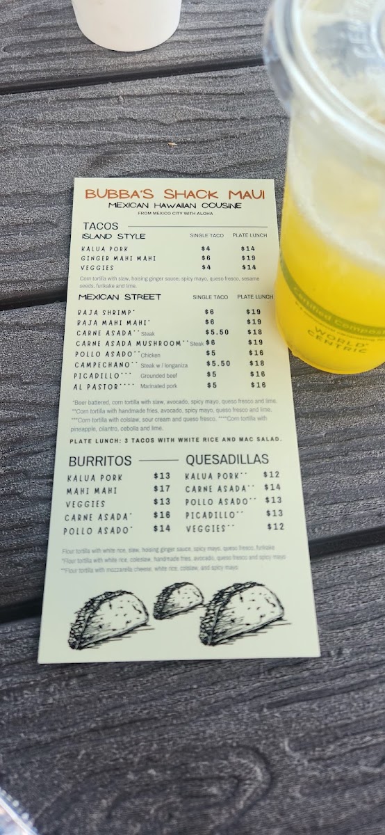 Bubba’s Shack Maui menu board