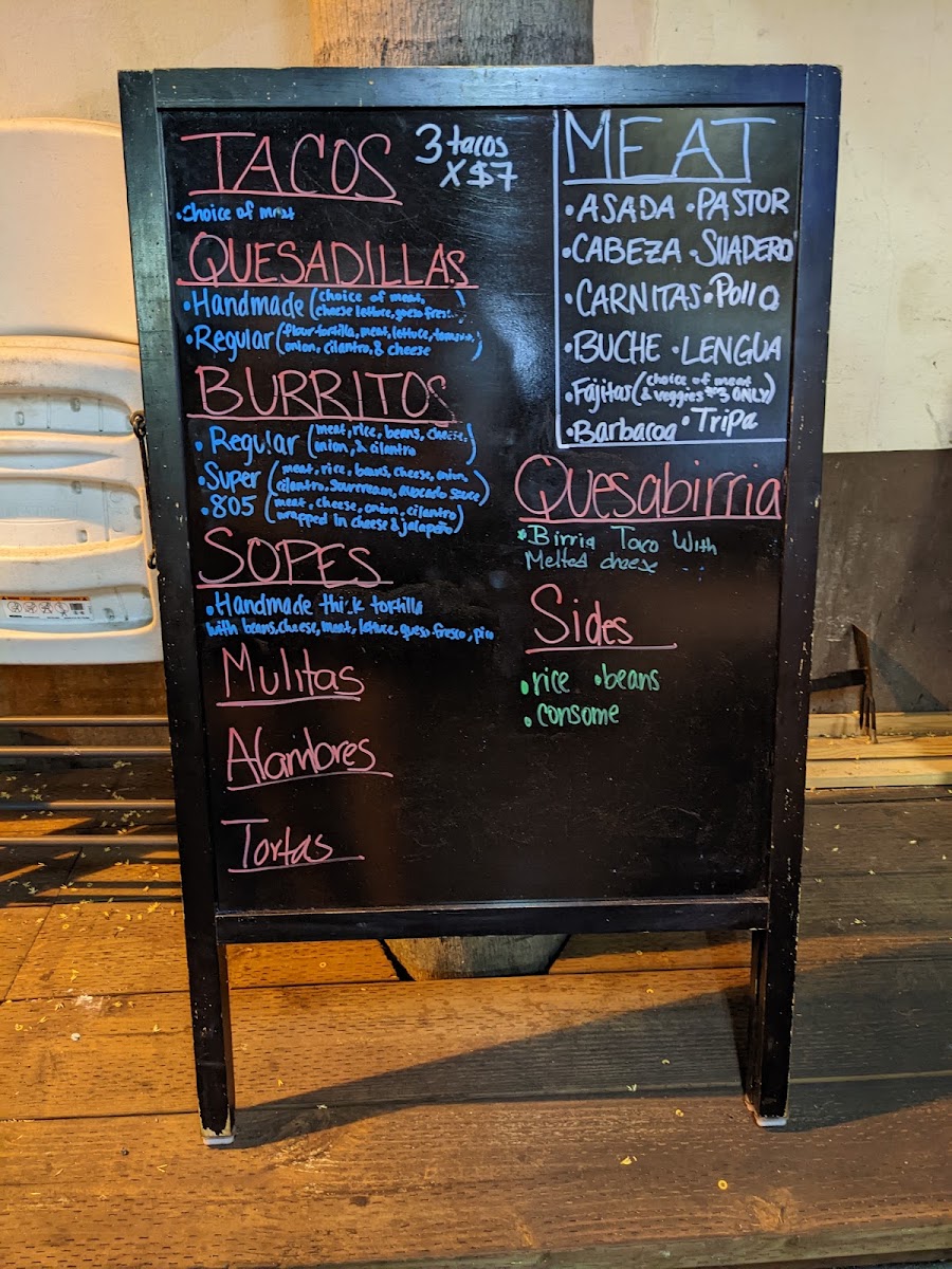 Taqueria Mena menu board
