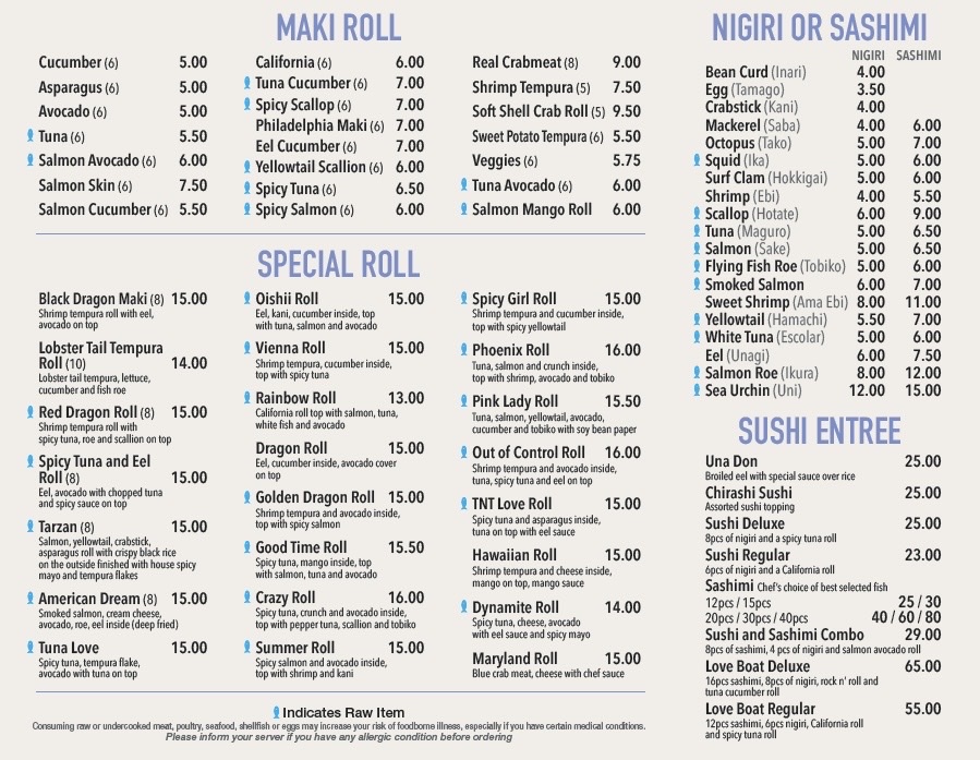 Sushi Q Oishii menu board
