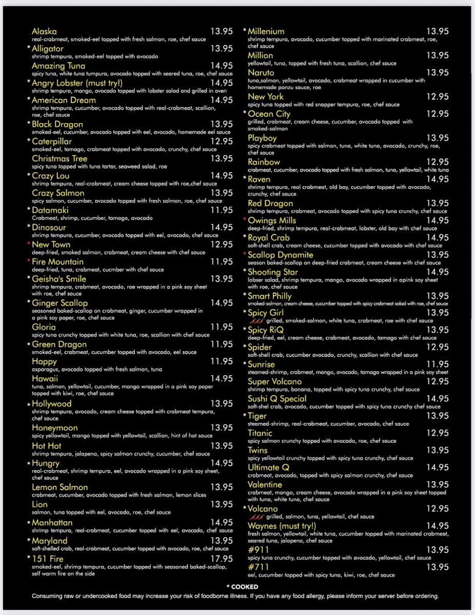 Sushi Q Oishii menu board