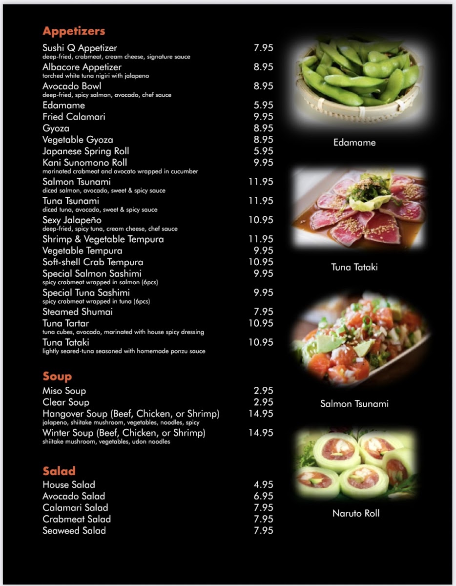 Sushi Q Oishii menu board
