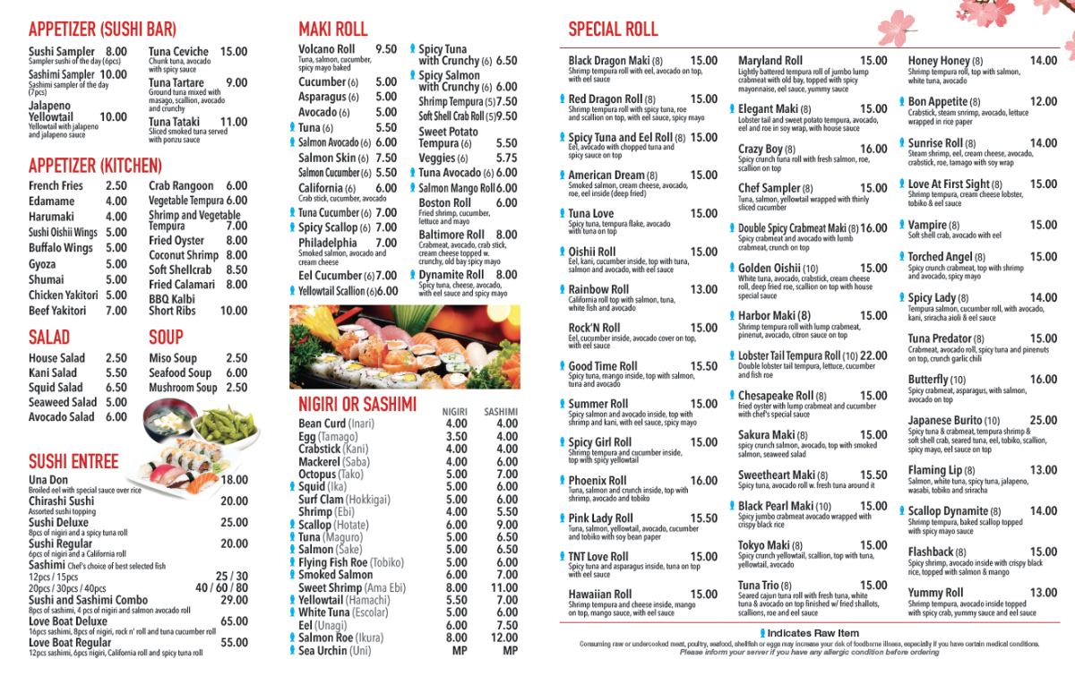 Sushi Q Oishii menu board