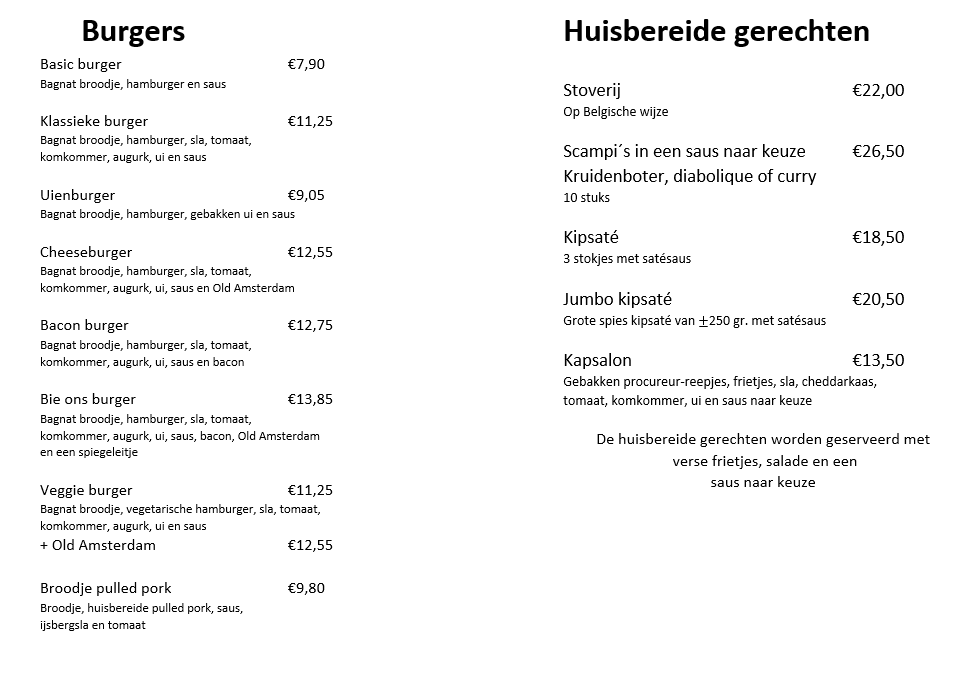 Eeterij Bie Ons menu board