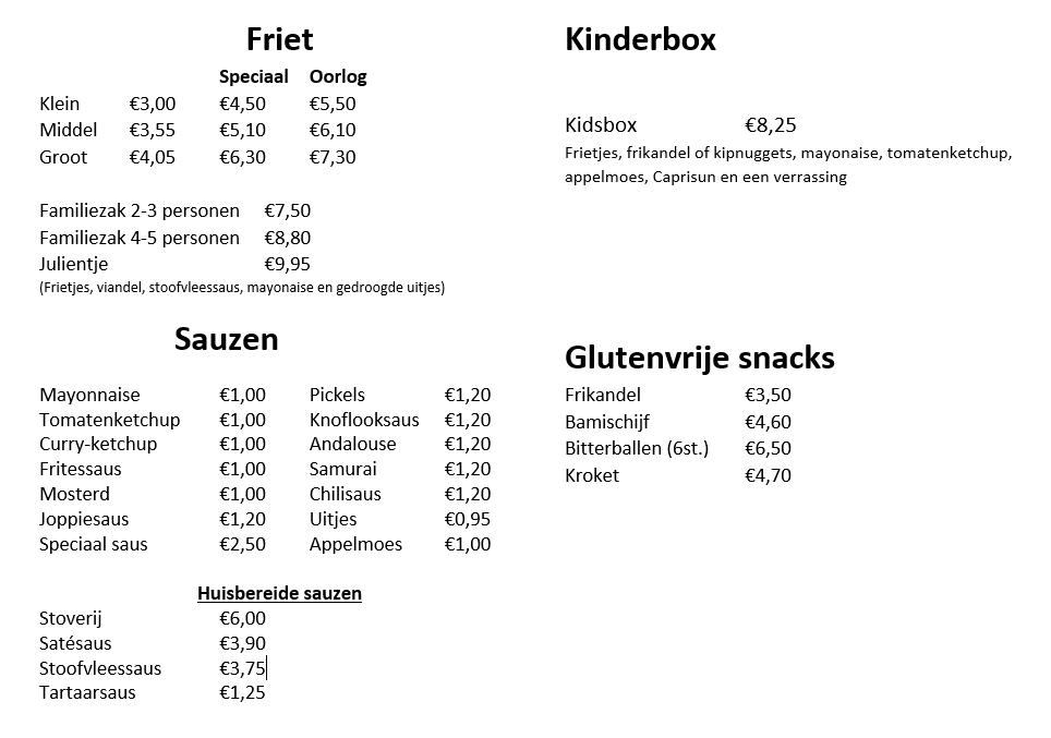 Eeterij Bie Ons menu board