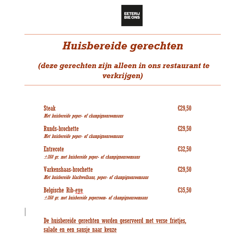 Eeterij Bie Ons menu board
