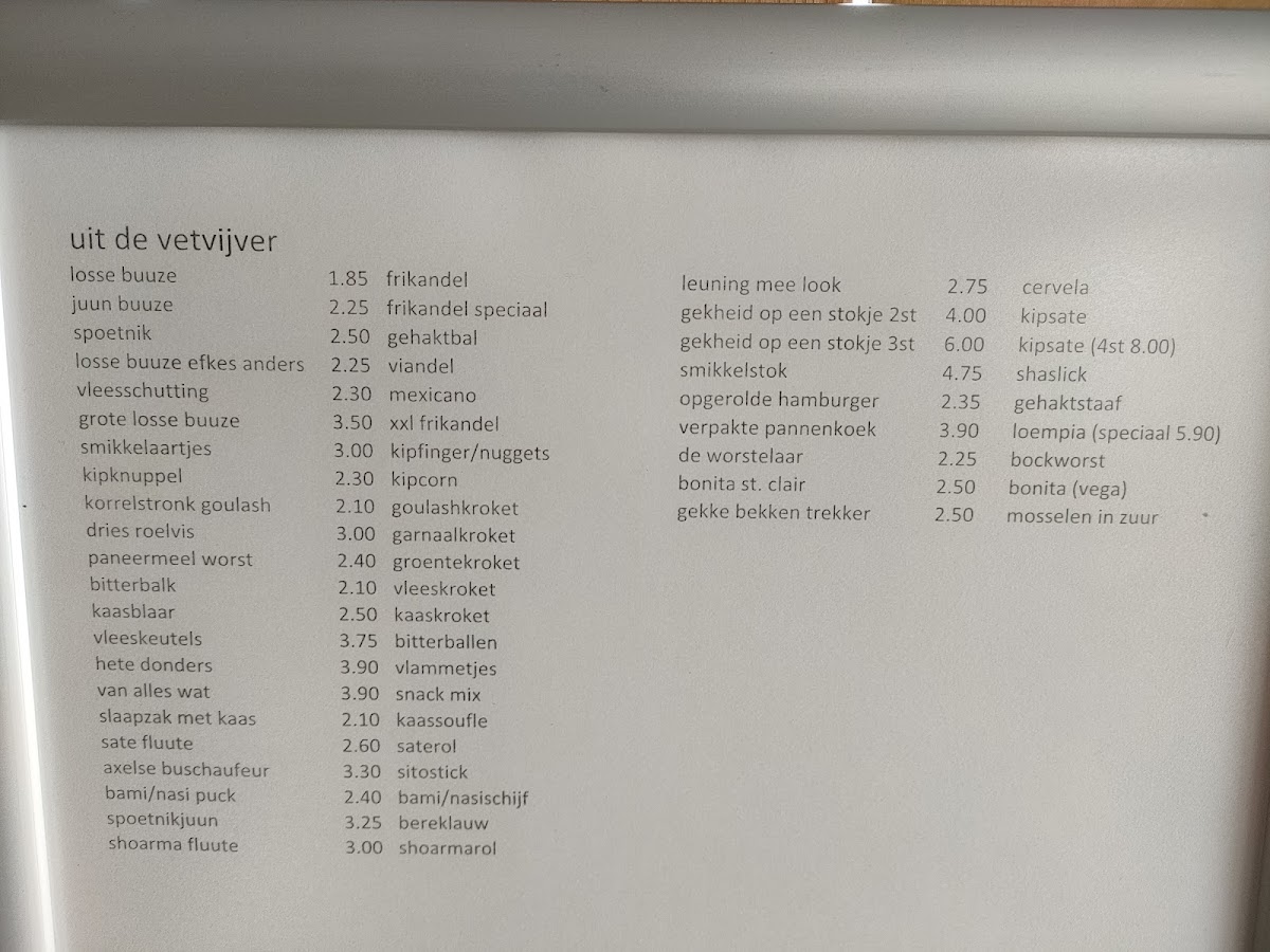 Eeterij Bie Ons menu board