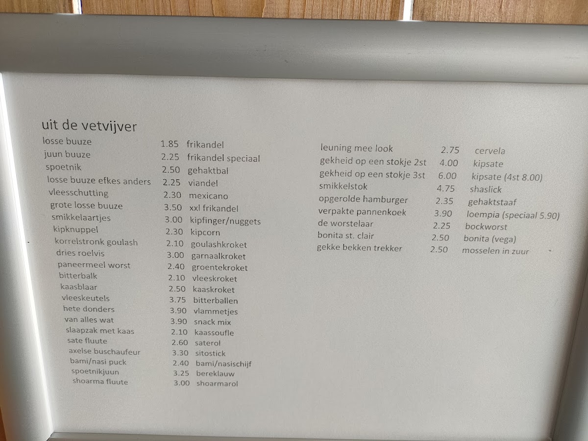 Eeterij Bie Ons menu board