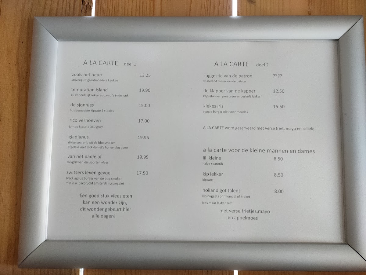 Eeterij Bie Ons menu board