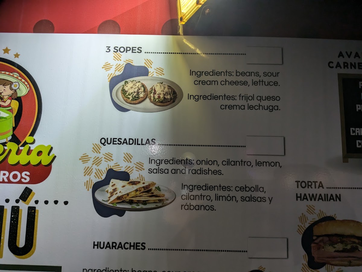 Taqueria Los Milagros menu board
