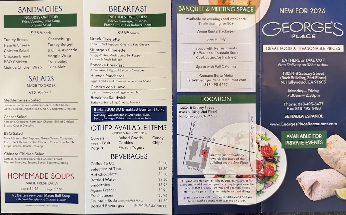 Georges Place menu board