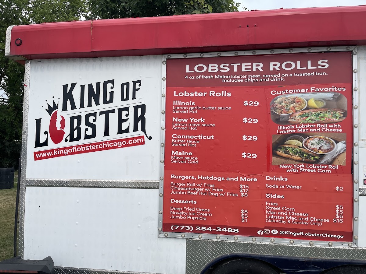 King of Lobster menu board