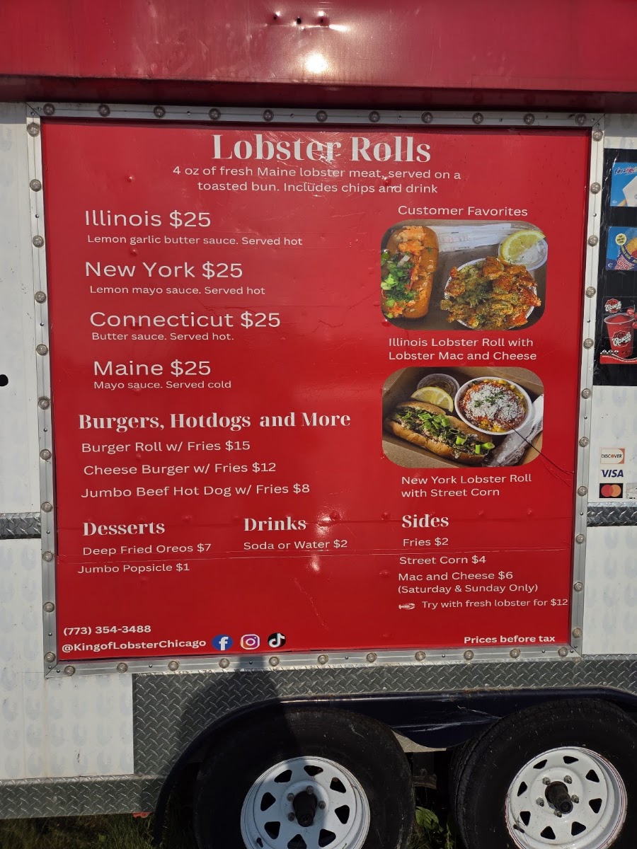 King of Lobster menu board