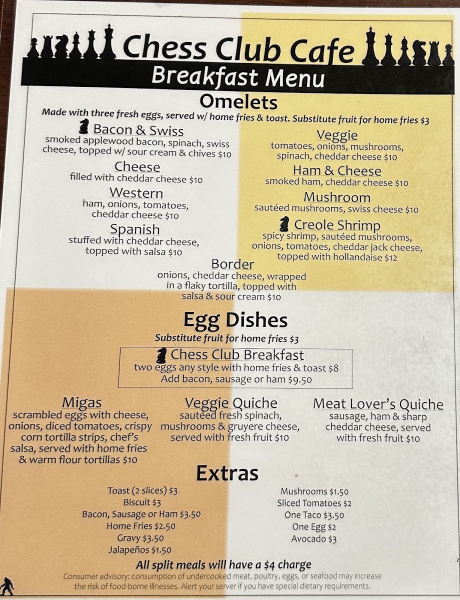 Chess Club Steakhouse menu board