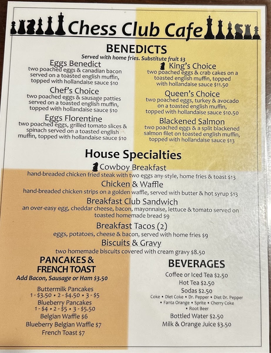 Chess Club Steakhouse menu board