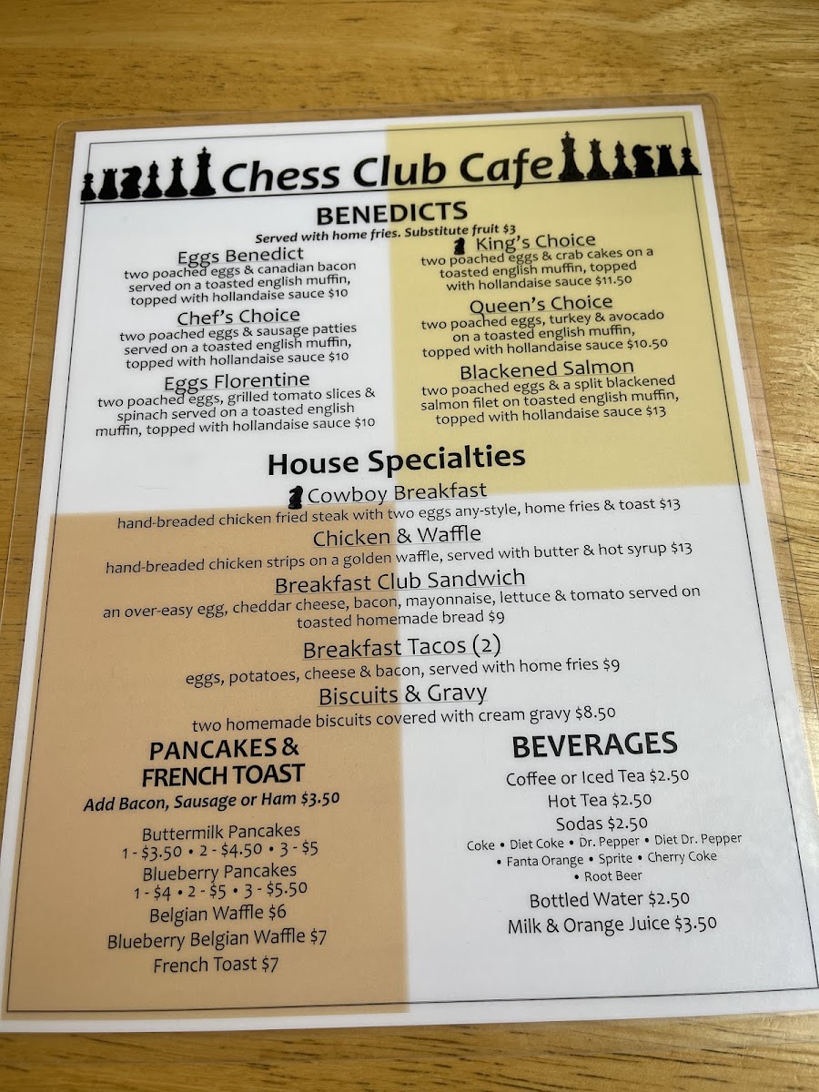 Chess Club Steakhouse menu board