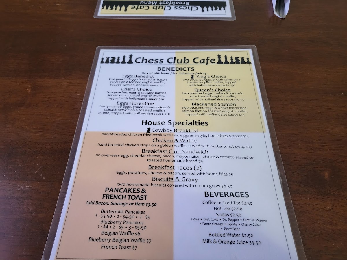 Chess Club Steakhouse menu board