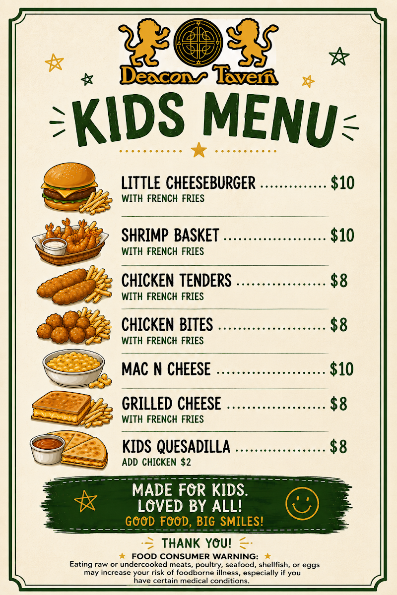 Deacons Tavern menu board