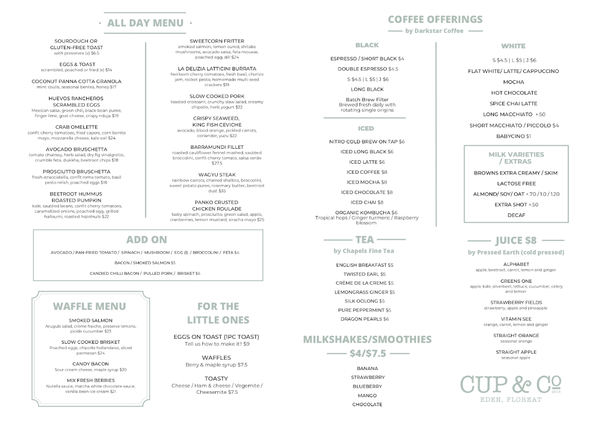 Cup & Co Floreat menu board