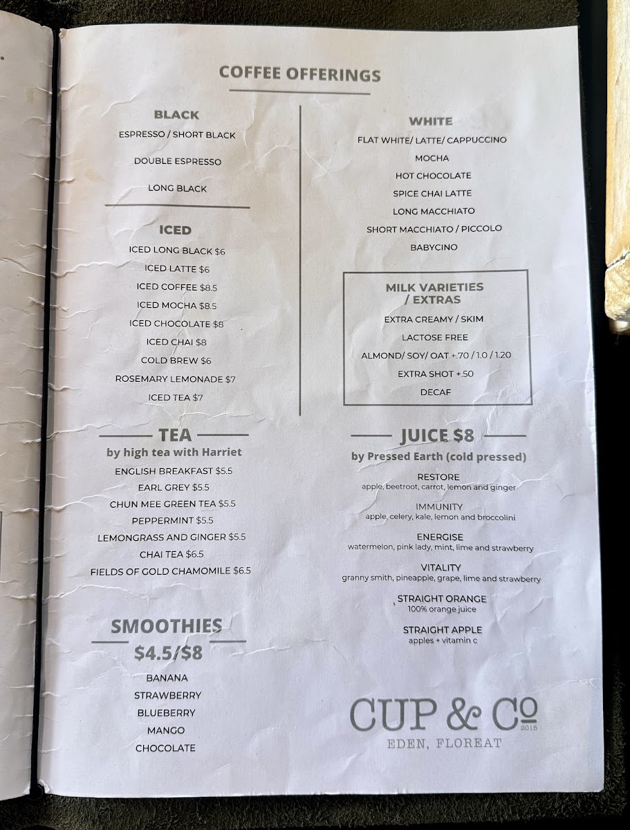 Cup & Co Floreat menu board
