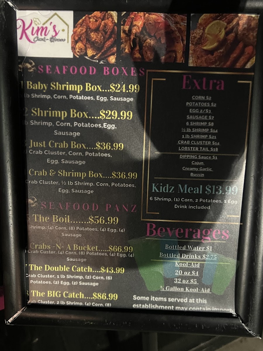Kim's Cook House menu board