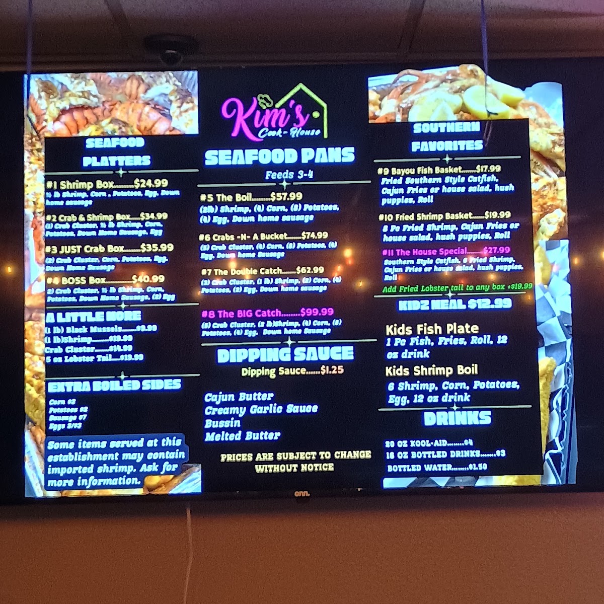 Kim's Cook House menu board