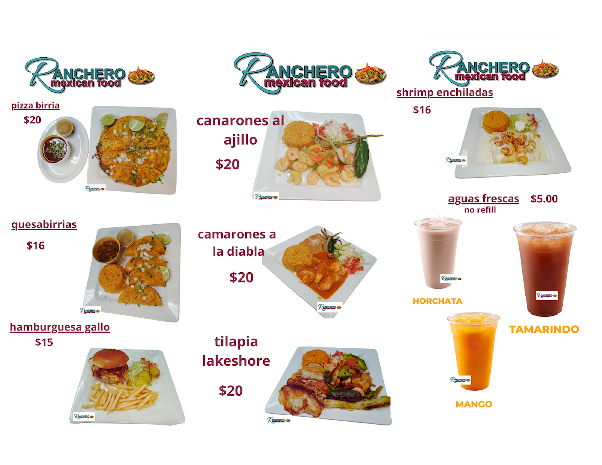 Ranchero Mexican Food menu board