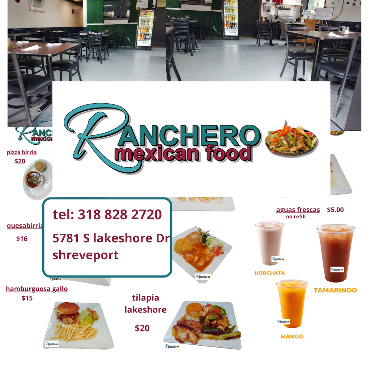 Ranchero Mexican Food menu board