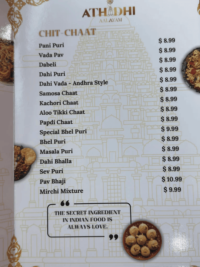 Athidhi Aalayam - Vegetarian Cuisine menu board