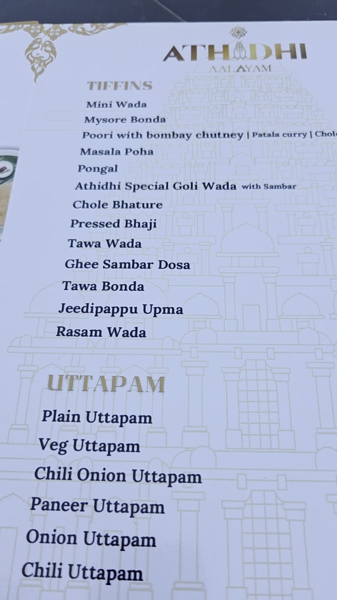 Athidhi Aalayam - Vegetarian Cuisine menu board