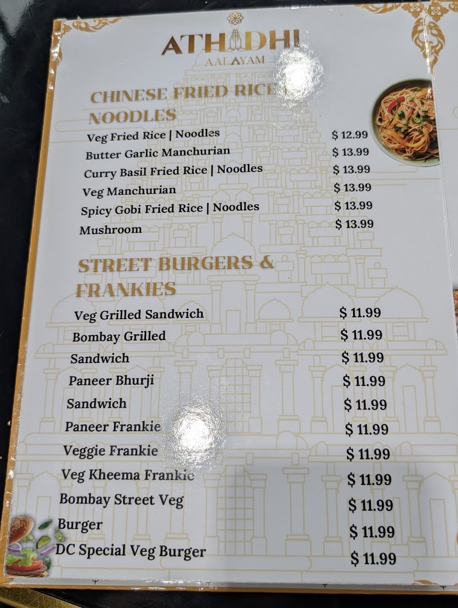 Athidhi Aalayam - Vegetarian Cuisine menu board