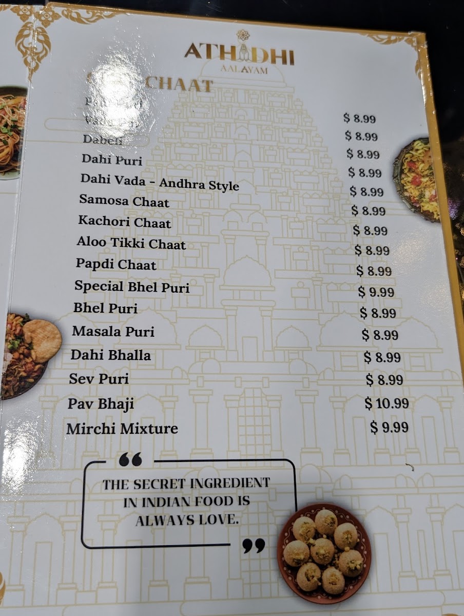 Athidhi Aalayam - Vegetarian Cuisine menu board